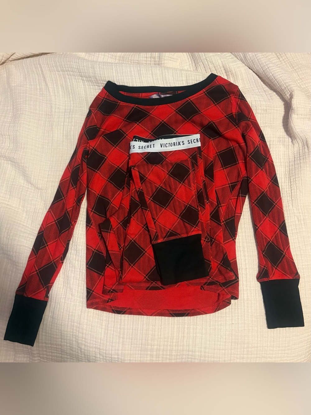 Victoria's Secret Women’s Red and Black Plaid Pajama Set